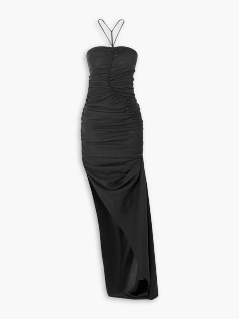 Other Designers Asymmetric cutout ruched crepe midi dress