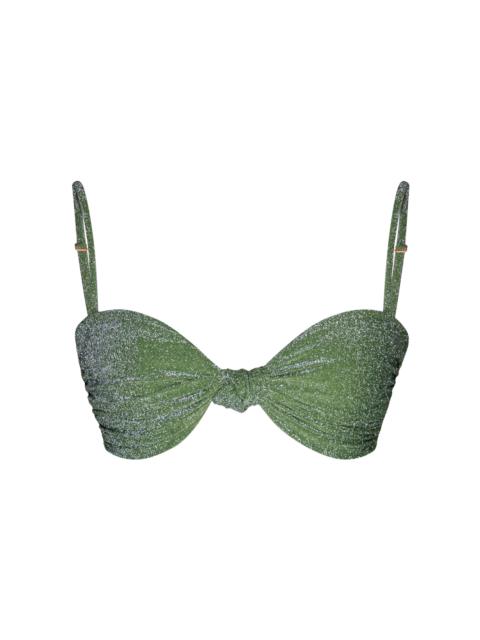 Johanna Ortiz Heliconia Metallic Knotted Bikini Top green