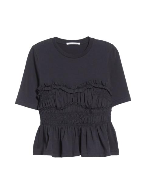 CECILIE BAHNSEN Cecilie Bahnsen Vilde Shirred Peplum T-Shirt in Black Jersey at Nordstrom