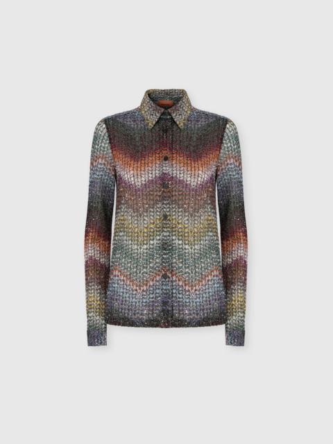Missoni Missoni Mixed Viscose Lamé Shirt With Sequins in Green& Brown at Nordstrom