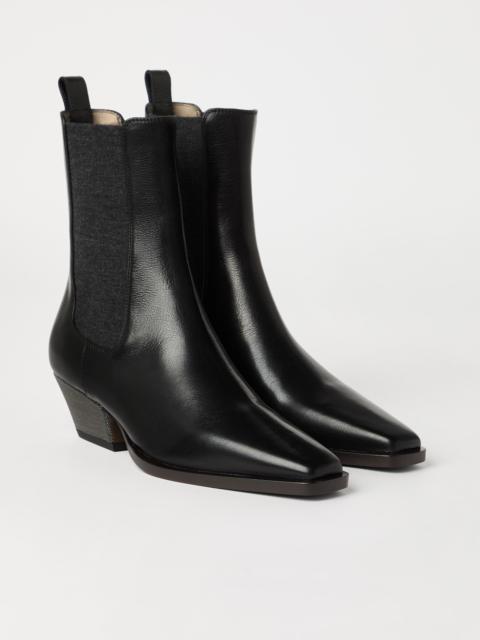 Brunello Cucinelli Classic leather Chelsea boots with precious block heels