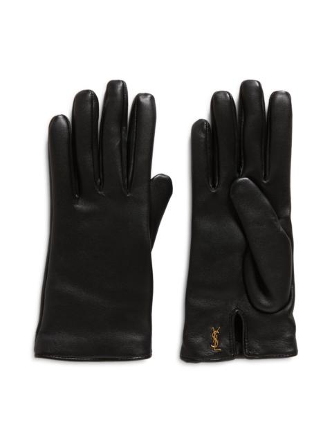 SAINT LAURENT Saint Laurent Cassandre Logo Cashmere Lined Leather Gloves in Black/Gold at Nordstrom