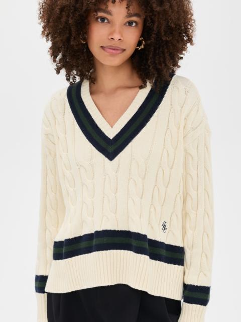 Sporty & Rich SRC Cable Knit V Neck Sweater
