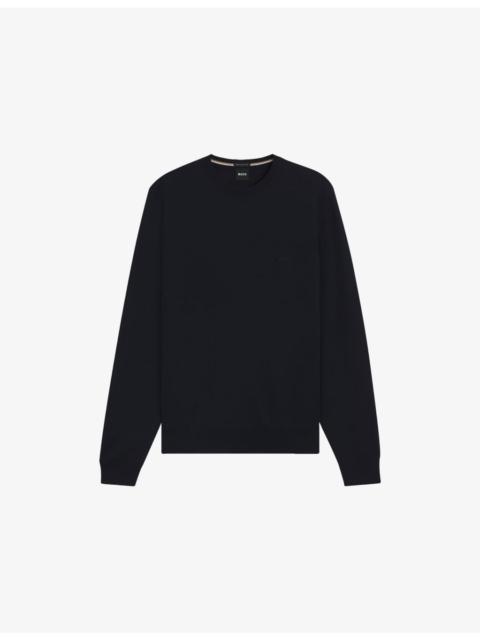 BOSS Embroidered-Logo Crewneck Knitted Wool Jumper