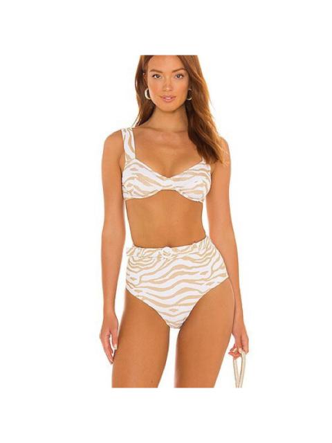 Other Designers Solid & Striped Jozy Belt White & Gold Jacquard Tiger Print High Waisted Bikini