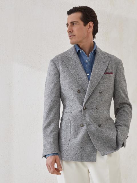Brunello Cucinelli Wool and cashmere flecked grisaille one-and-a-half breasted deconstructed blazer with patch pockets 