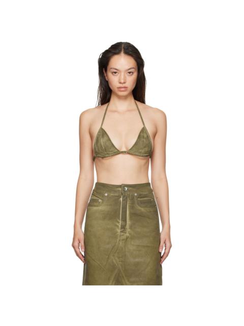 Rick Owens DRKSHDW Khaki Porterville Foil Stretch Denim Bra