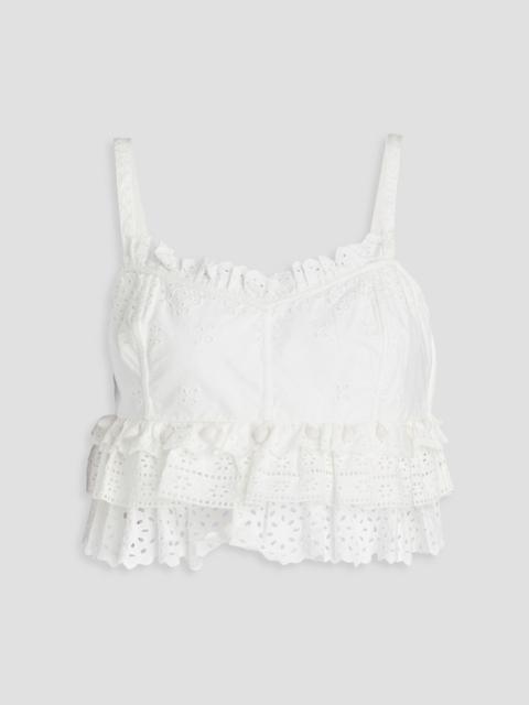 ULLA JOHNSON Clarissa cropped ruffled broderie anglaise cotton top