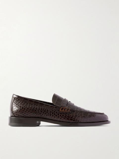 Manolo Blahnik Perry Croc-Effect Leather Loafers Dark brown