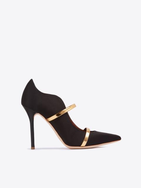 MALONE SOULIERS Maureen 100 Black & Gold Satin Pumps