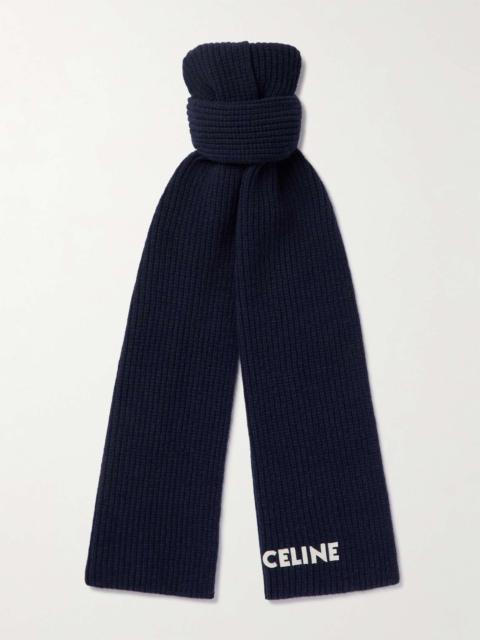 Logo-Appliquéd Ribbed Wool Scarf