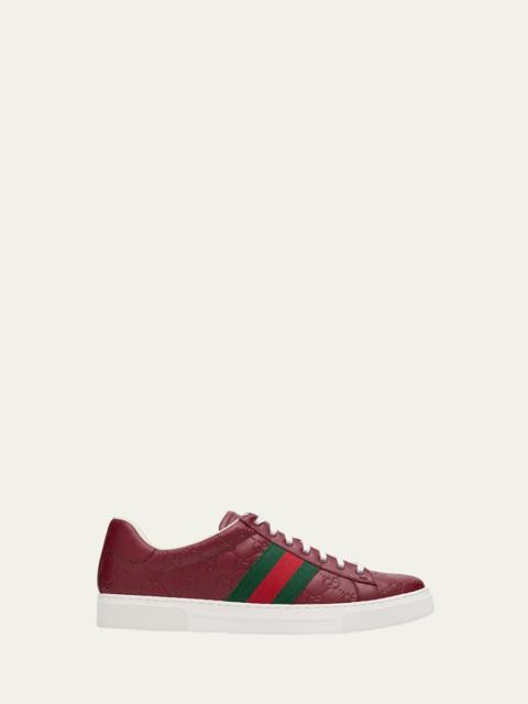 GUCCI Men's Ace GG Embossed Leather Low-Top Sneakers