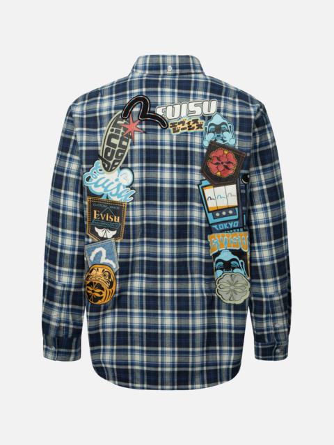 EVISU MULTI-LOGO DAICOCK PRINT RELAX FIT CHECK SHIRT