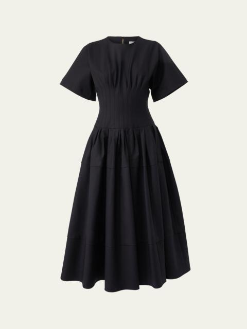 Short-Sleeve Pleated-Waist Midi Dress