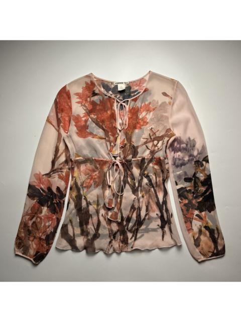 Other Designers Vivienne Tam Floral Mesh Tie-Front Blouse