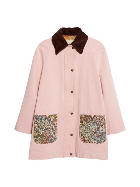 Valentino Valentino Tapestry Pocket Solid Cotton & Linen Denim Coat in Dusty Rose at Nordstrom