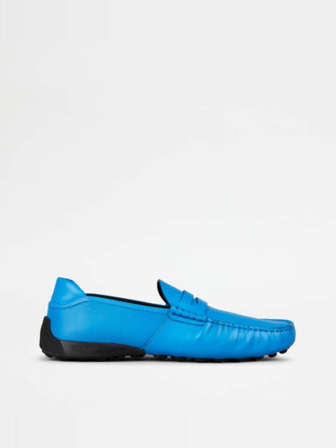 Tod's LOAFERS IN LEATHER - LIGHT BLUE, BLACK