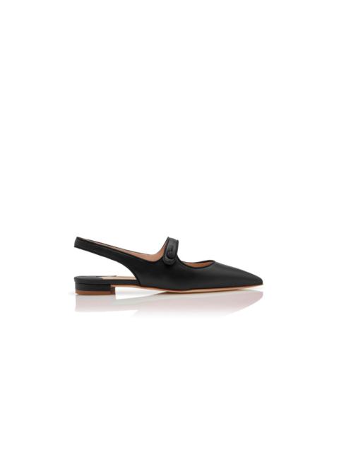 Manolo Blahnik Black Nappa Leather Slingback Flat Pumps