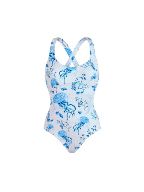 Vilebrequin Vilebrequin Crossed Back Straps One-piece Swimsuit Medusa and Shells in White at Nordstrom