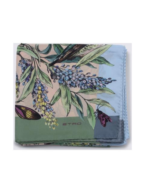 Etro Multicolor Silk Green Butterfly Scarf
