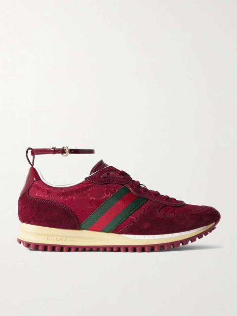 Nora webbing-trimmed suede and canvas-jacquard sneakers Burgundy