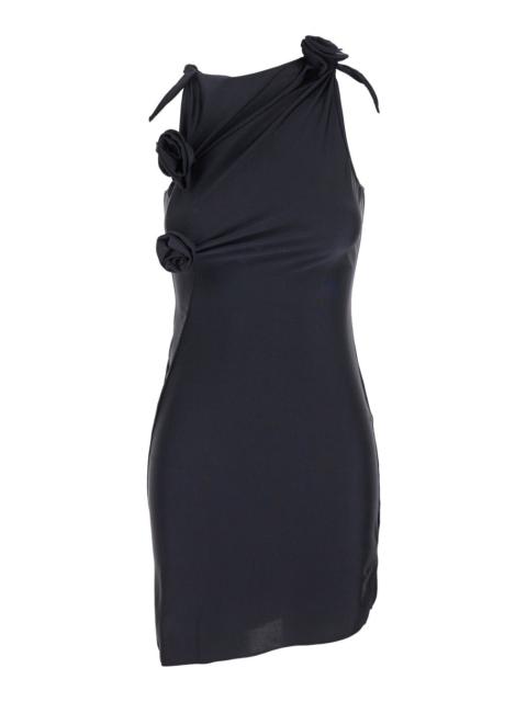 Coperni Women Black Asymmetric Sleeveless Mini Dress With Floral Detail And Cut-Out On The Front In 