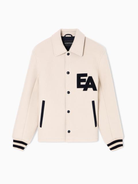 EMPORIO ARMANI BLOUSON WITH PRESS STUDS IN WOOL CLOTH WITH AN OVERSIZED EA PATCH