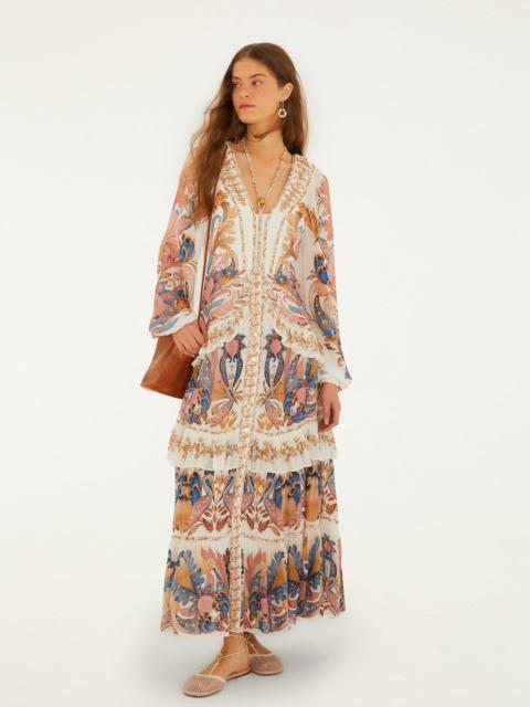 FARM RIO Off-White Sea Garden Ruffled Maxi Dress