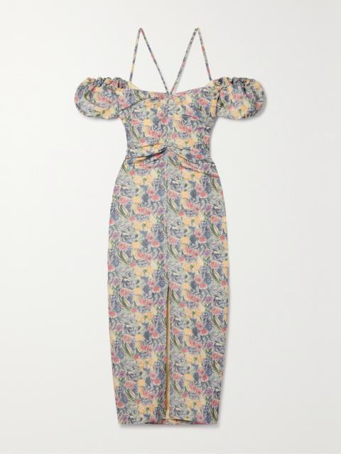 markarian Palma Cold-shoulder Floral-print Linen-blend Midi Dress