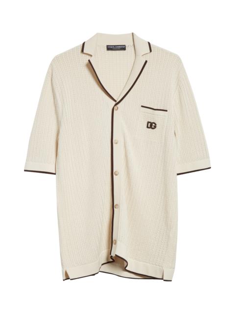Dolce & Gabbana Dolce&Gabbana Logo Embroidered Pointelle Knit Camp Shirt in M2826 Beige Chiarissimo at Nordstrom