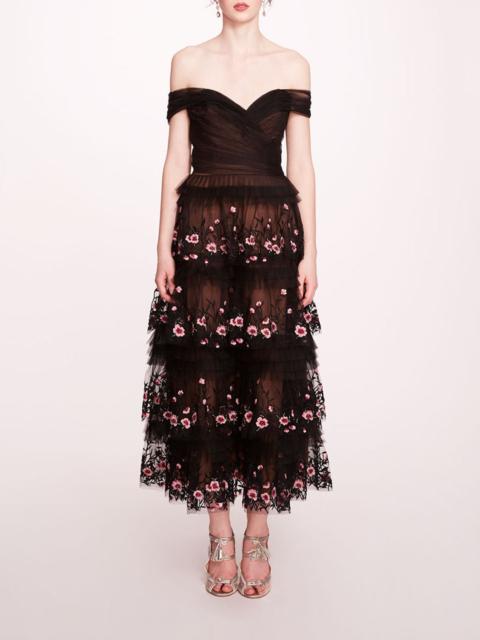 Marchesa TIERED TERRARIUM MIDI DRESS