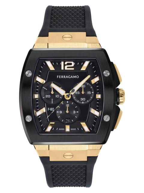 FERRAGAMO FERRAGAMO F-80 Tonneau Chronograph Silicone Strap Watch, 41.8mm in Two Tone at Nordstrom