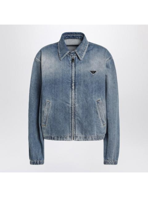 Prada Prada Blue Washed Denim Zip-Up Jacket Women