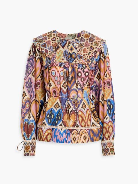 FARM RIO Tie-detailed ruffled printed cotton-voile blouse