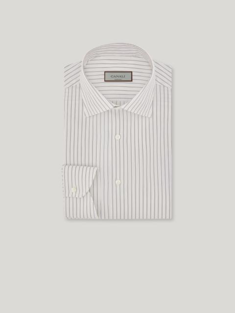 Canali REGULAR FIT SHIRT IN WHITE AND GRAY COTTON-SILK BLEND