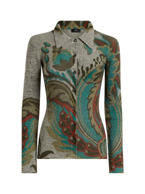 Etro Paisley-Printed Wool Knit Shirt green