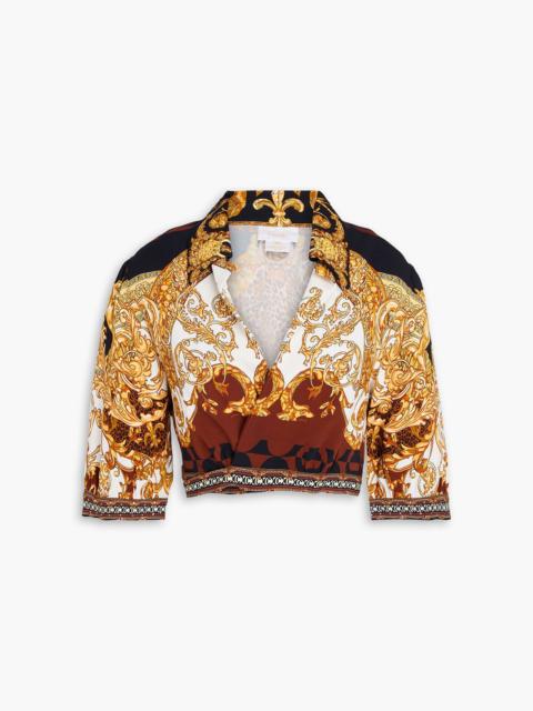 CAMILLA Cropped crystal-embellished crepe wrap top