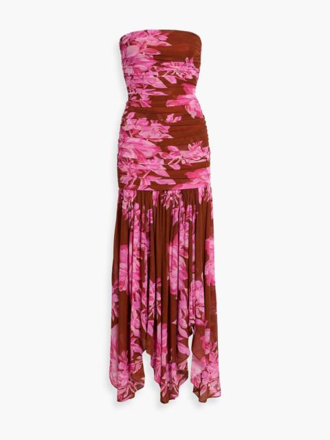 RETROFÊTE Teryn strapless floral-print silk-chiffon maxi dress