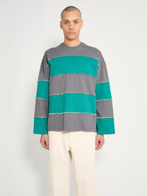 SUNNEI CLASSIC LONG SLEEVE T-SHIRT WITH CUTS ANTHRACITE / GREEN STRIPE