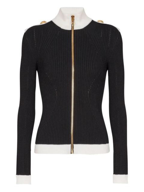 Balmain Zipped Turtleneck Knit Cardigan