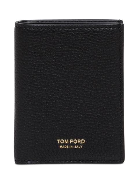 Tom Ford Men Black Card Holder With Embossed Logo Lettering On The Front In Grained Leather Man