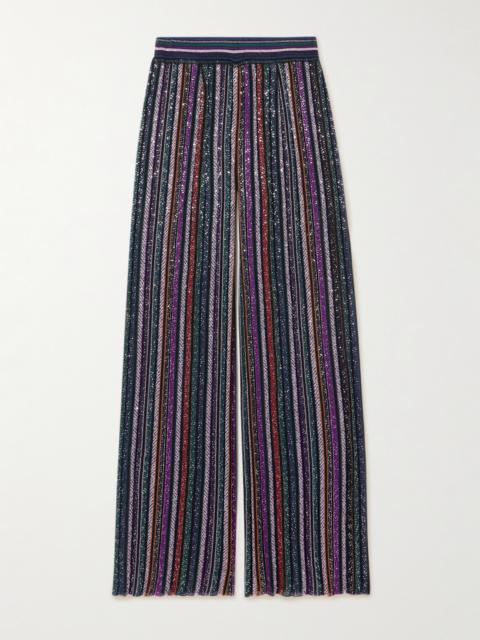 Missoni Sequined Striped Metallic Crochet-knit Wide-leg Pants