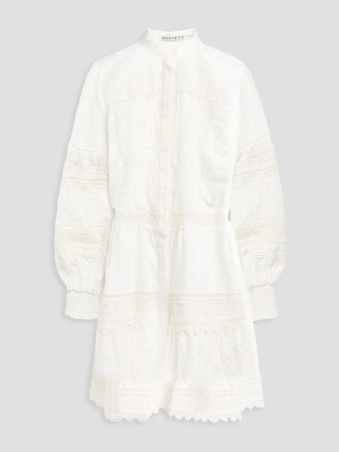 Alice + Olivia Lace-paneled embroidered cotton mini dress