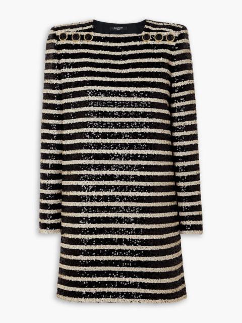 Balmain Sequined embellished striped crepe mini dress