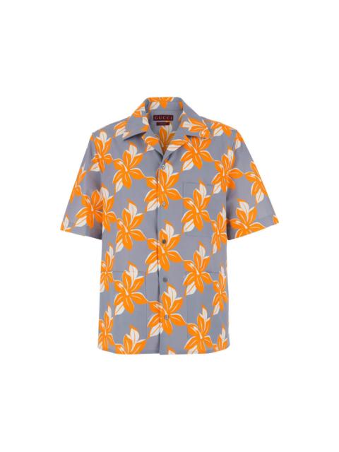 GUCCI Multicolor Bowling Shirt With Cuban Collar And All-over Floral Print In Cotton Man