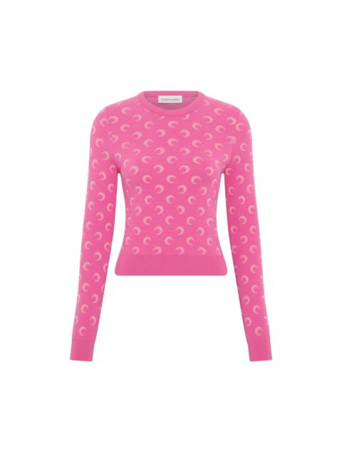 Marine Serre Moon Jacquard Knit Fitted Crewneck Sweater