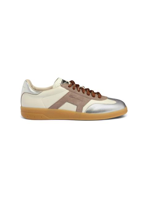 Santoni Women's white, beige and silver leather and suede DBS Oly sneaker