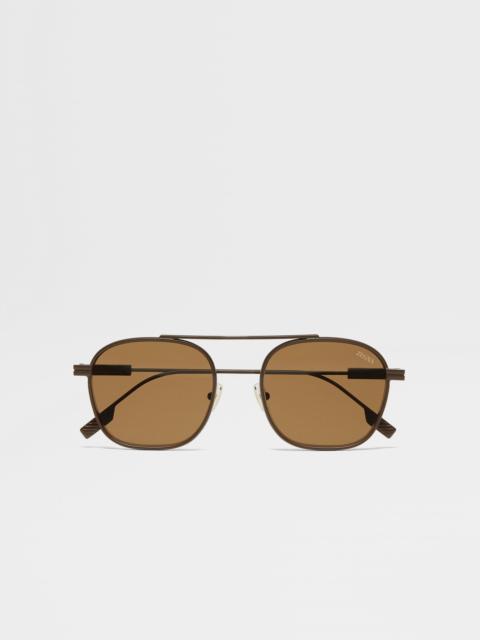 ZEGNA DARK BROWN ORIZZONTE I METAL SUNGLASSES