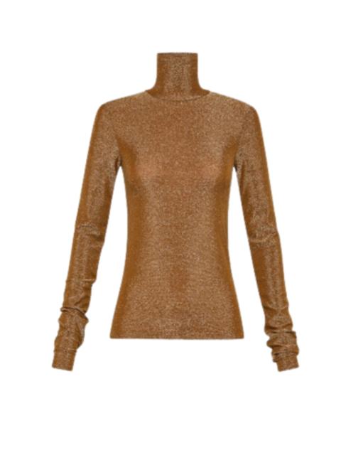 forte_forte Lurex Jersey Turtleneck T-Shirt Bronze