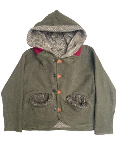 Kapital Kapital Patchwork Hood Jacket Herringbone Lining Fur Pockets